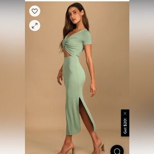 LuLus Style Twist Sage Green Twist Front Cutout Midi Dress